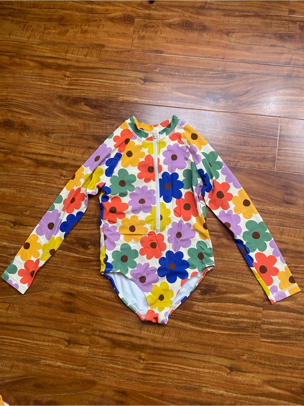NWOT New Hanna Andersson Girls Floral Zip Long Sleeve One Piece Swimsuit 6/7